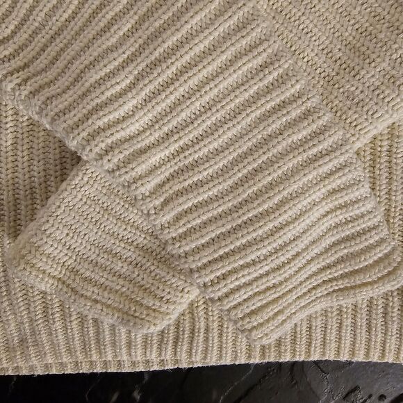 Polo Ralph Lauren Cropped Oversized Cream Knit Pullover Sweater Womens Sz L - Picture 4 of 5